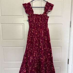 Hill House Women's Burgundy Floral Nap Dress with Ruffled Straps